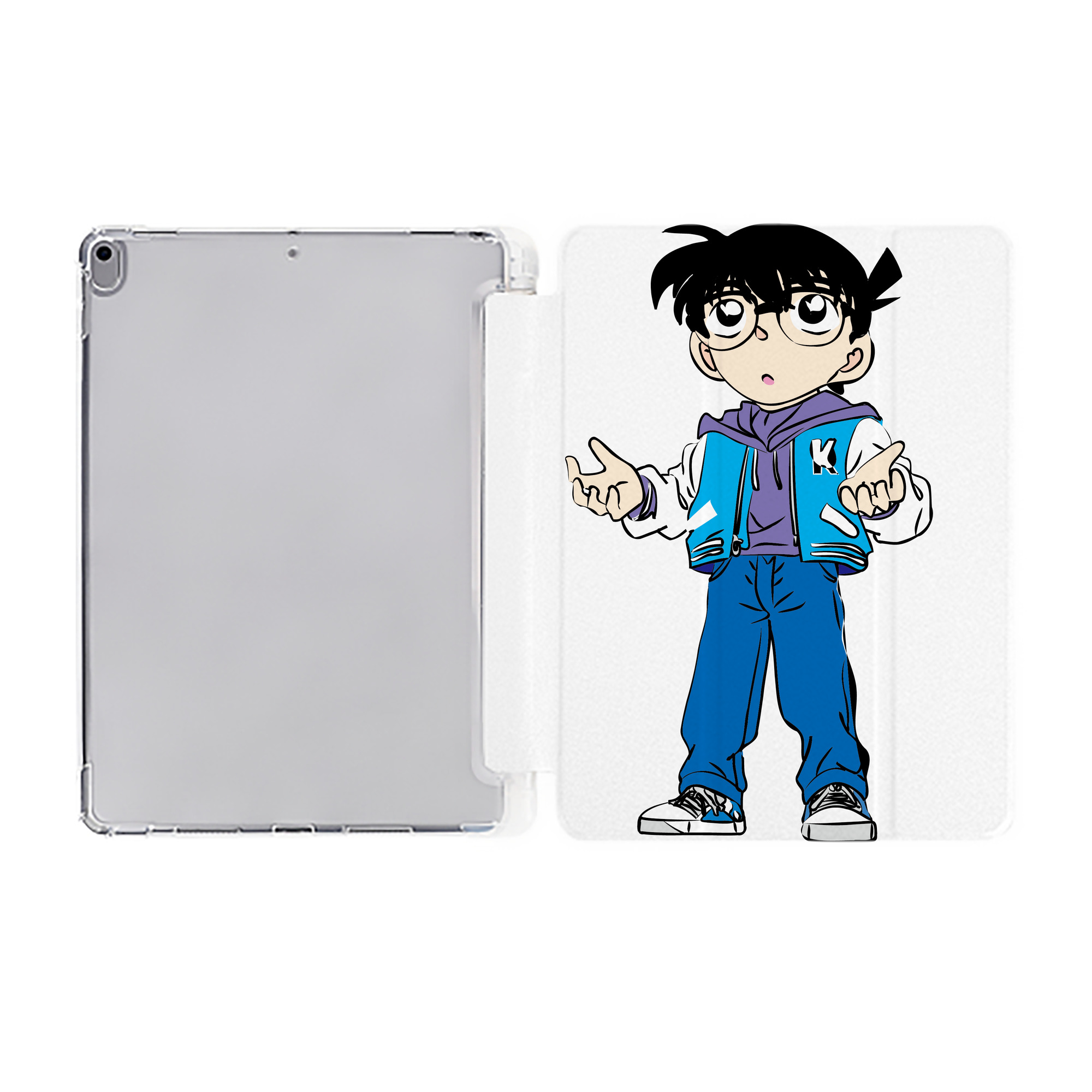 （画像用） 名探偵コナン 江戸川 コナン Detective Conan Conan Edogawa IPad ケース ペン収納付き 三つ折りスタンド PUレザー×シリコン 対応機種9.5/10.5/10.9インチ
